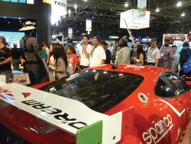 Attendees lined up for product demos and show specials.