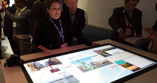 Panasonic showed an 8K 10 multi-touch interactive table that can be wall mounted.