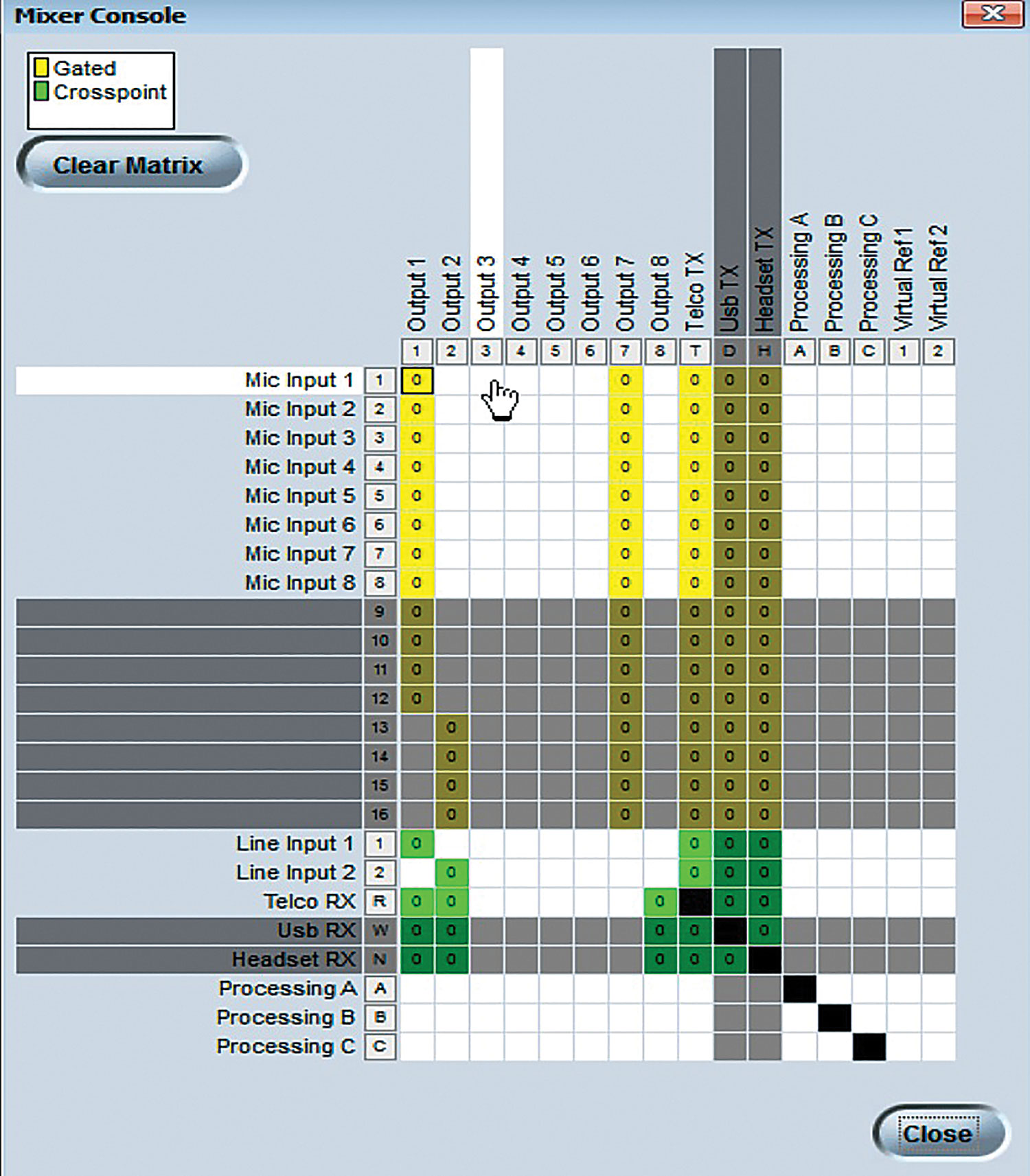 Software matrix mixer routing within DSP.