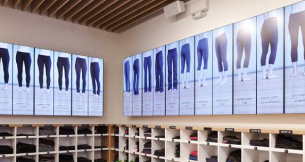 The Digital Pant Wall for Lululemon uses motion sensors to trigger a content change when pant styles sell out.