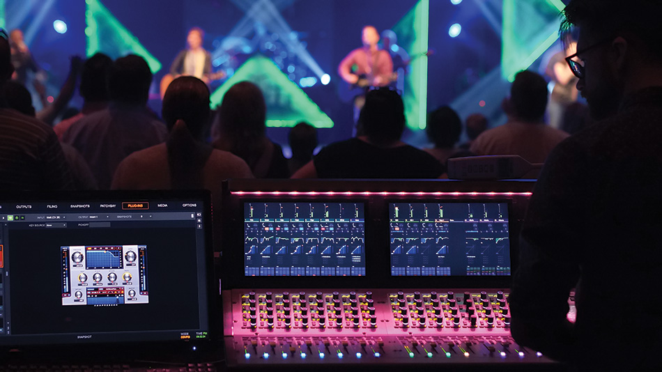 Dante-enabled mixing consoles were added to the front of house and monitor mixing positions, as well as the control room.