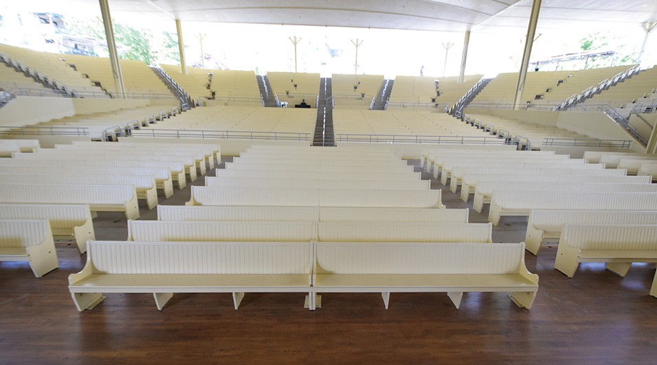 The venue was measured acoustically and the computer models simulated the venue’s seating areas, both full and empty. That was critical, because the seating remains in the form of hardwood pews. When empty, the acoustical reflectiveness is considerable, and it’s dramatically different from the room’s acoustical characteristics when full.