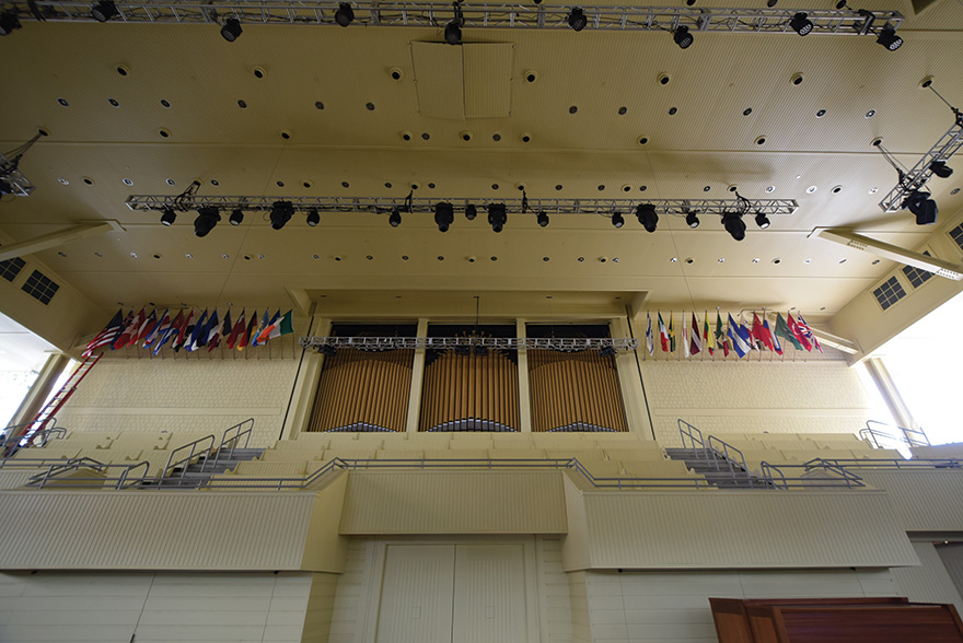 Mark Holden, the acoustician, genially refers to the ceiling above the Amp’s stage as resembling industrial Swiss cheese. The horde of holes will help the venue anticipate its AV rigging needs far into the future.