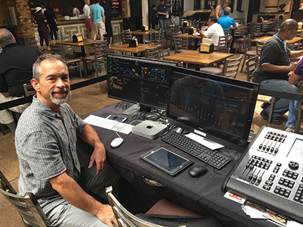 Garrett Hestla, Plaza Mariachi’s staff AV technician.