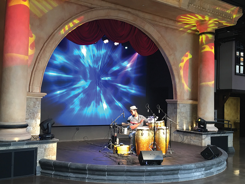 A 70-panel videowall forms the backstop for the stage. The 7x10 panel configuration is 11.5'x16', and the 3.91-pixel pitch makes it extremely vivid, even when up close.