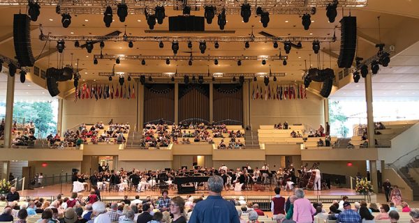 The main PA system is configured to cover the main seating area and the bleachers behind the stage.