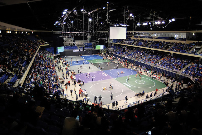 The Berry Center Arena’s distributed sound system design provides clear sound, even to hard-to-reach seating areas during popular sporting events.