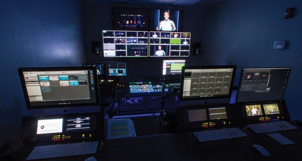 The venue’s new control room is set up in much the same way as a conventional broadcast control room, with rows of workstations all oriented toward a single multiviewer wall.