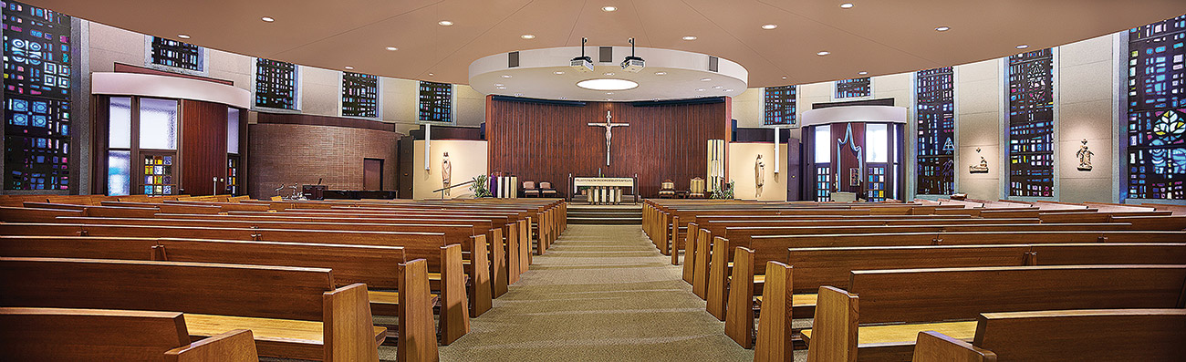Two steerable line arrays, positioned to the right and left of the chancel, provide coverage to the entire sanctuary. Some DSP trickery was required to prevent feedback issues from the band area on the left-hand side of the chancel.
