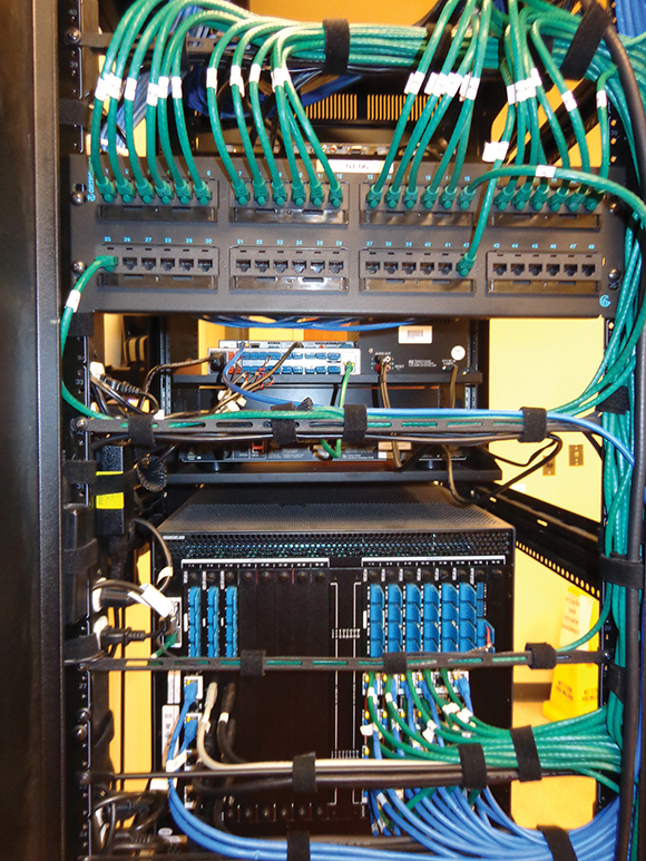The main audiovisual distribution center has been simplified so more than 95% of the cabling is shielded or standard Cat6 cabling, promoting clean racks that are easy to service.