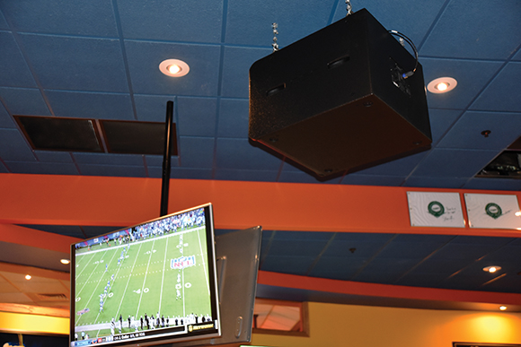 Tilt mounts for adjusting the surround TVs allow for maximum viewing opportunities.