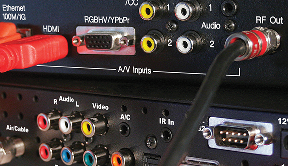 RF modulators distribute SDI, HDMI, component, VGA and composite video as an in-house HD digital cable channel.