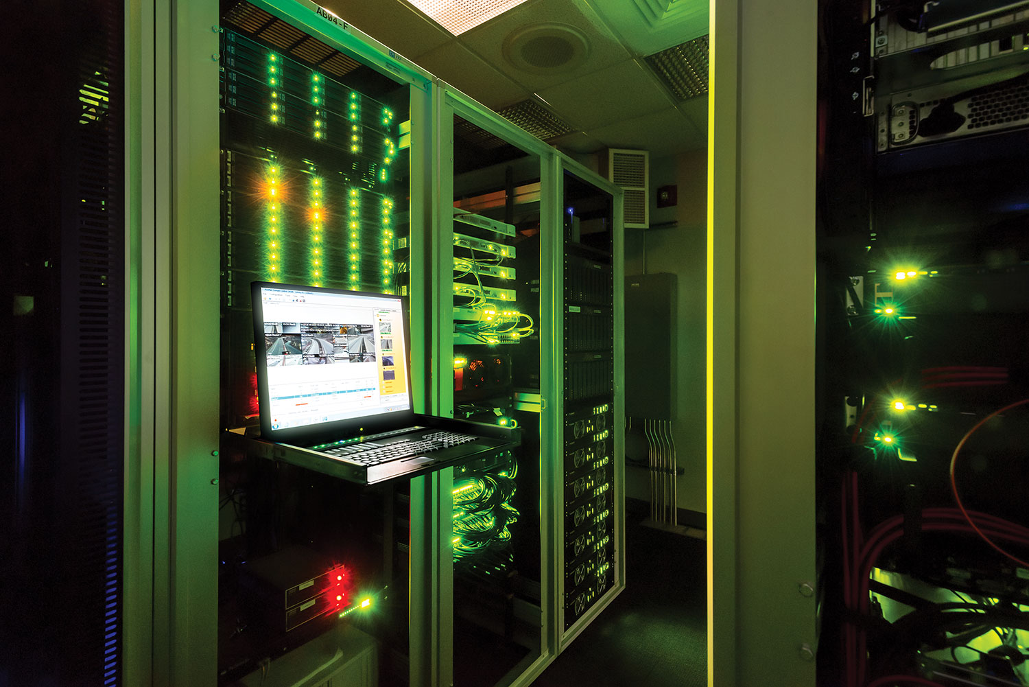 The DCS server room houses an array of redundant mission-critical gear. Locating the servers, switches, power supplies and other equipment in this room removes virtually all noise from the operators’ work area.