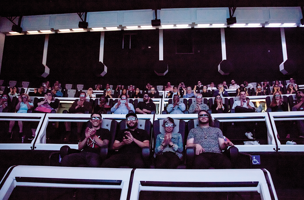 Media preview of the attraction. The author is in the second row, riding with MediaMation’s senior management and installation team.