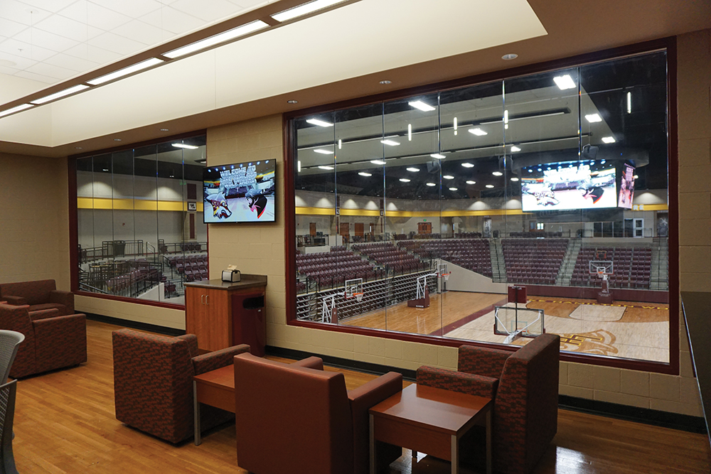 Interestingly, the glass-walled VIP suite is well positioned to be a control room, but its use as a VIP room outweighed the other application. Video is controlled from a separate room.