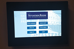 This is administrative system touchpanel is located at the press podium. The media server and audio DSP were engineered to control all local AV systems.