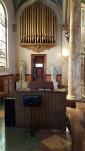 Two small subwoofers are concealed behind the decorative, non-functional organ pipes in the choir area to provide low-frequency comfort level to local singers and musicians, while enhancing the overall low-frequency performance of the sound system.