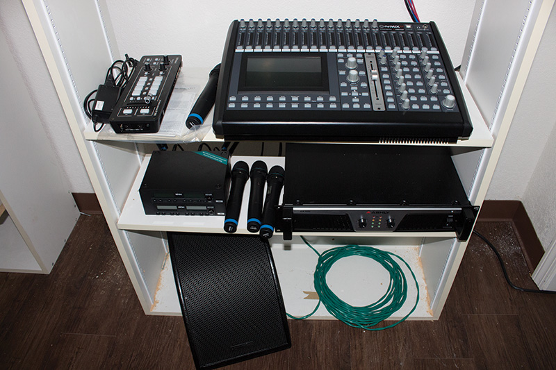 Between services, much of the equipment is stored in a secure room.