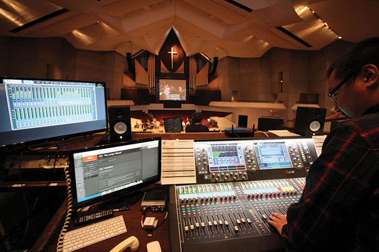 mixing console at lake avenue church