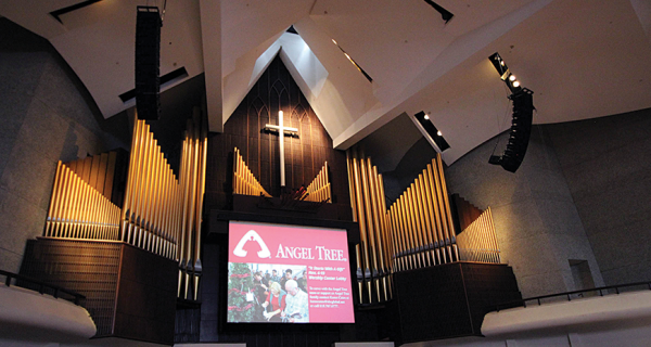 Lake Avenue Church’s main sanctuary is a visually impressive performance space whose aesthetic is dominated by a massive pipe organ. The building features a unique acoustic design, with extensive acoustic treatment on the ceiling and walls.