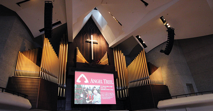 Lake Avenue Church’s main sanctuary is a visually impressive performance space whose aesthetic is dominated by a massive pipe organ. The building features a unique acoustic design, with extensive acoustic treatment on the ceiling and walls.