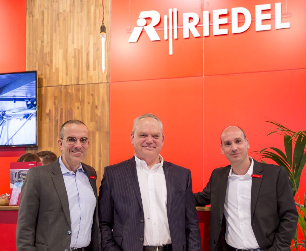 Martin Berger, CSO of Riedel Communications; Arie van den Broek, CEO of Archwave; and Thomas Riedel, Founder and CEO of Riedel Communications