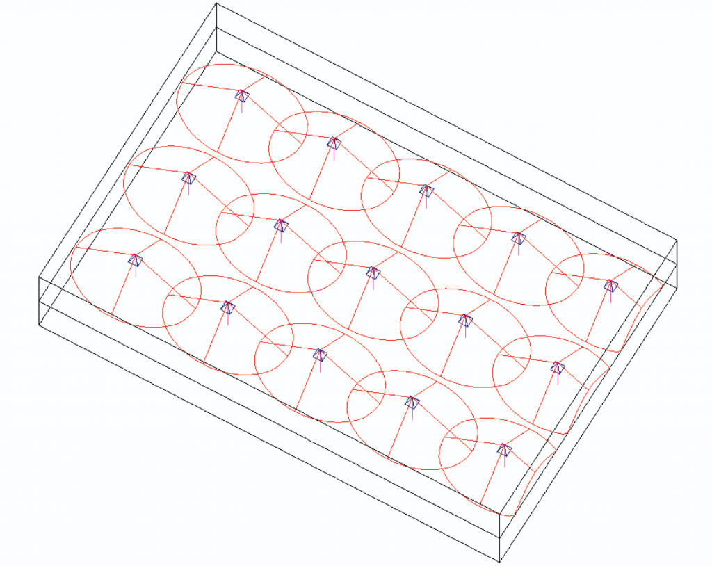 Figure 1. Projected coverage cones for ceiling loudspeaker system.