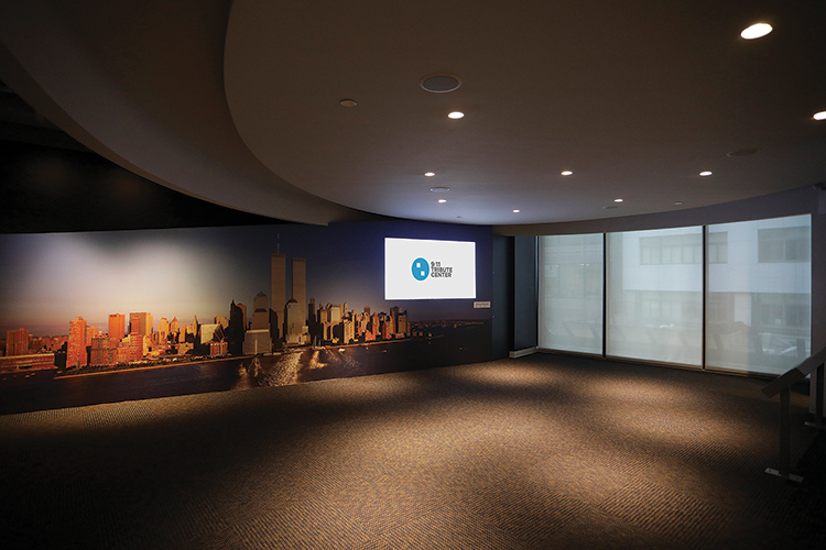 The open presentation space of the Storytelling Gallery provides a space for groups to view recordings or experience live presentations from those whose lives were affected by the events of September 11, 2001. 