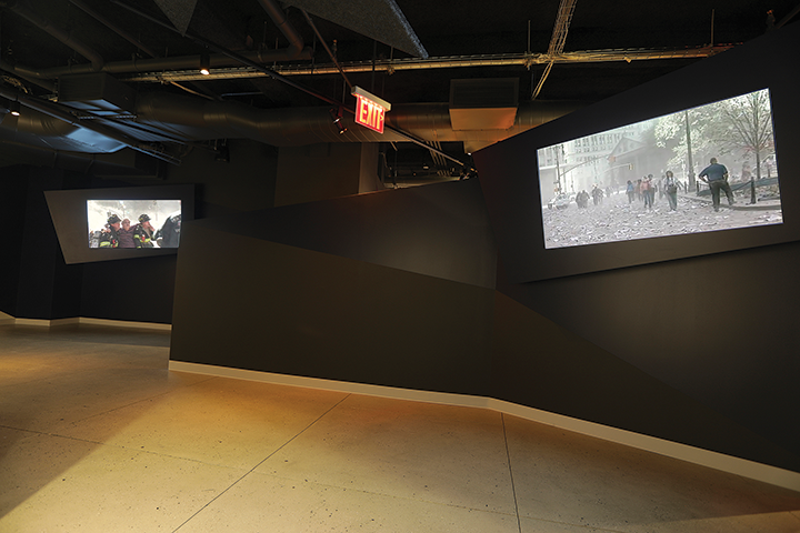 Impressive 65-inch video displays and carefully oriented pendant speakers in the September 11, 2001, gallery help visitors experience the chaos that led up to the collapse of the World Trade Center towers.