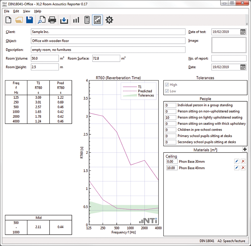 NTI Audio Room Acoustics Reporter PC Software