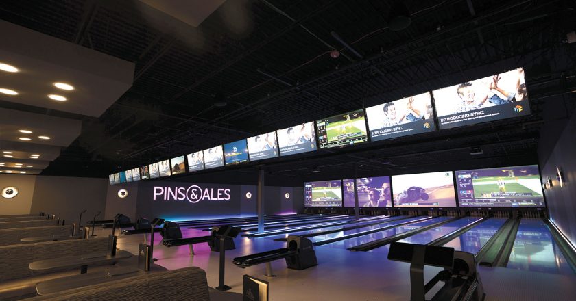 Projection screens behind the lanes and LED TVs above mean bowlers won’t miss a second of the action, whether they’re watching music videos or March Madness.