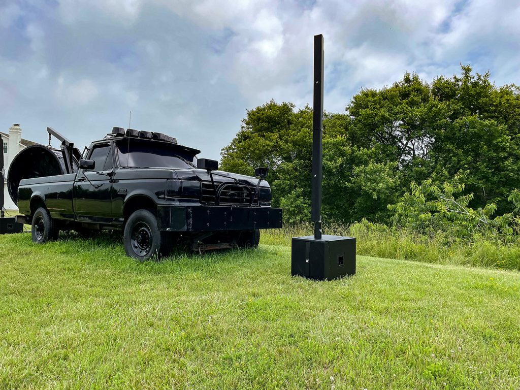 outdoor k-array audio system with pickup truck at the ranch long island