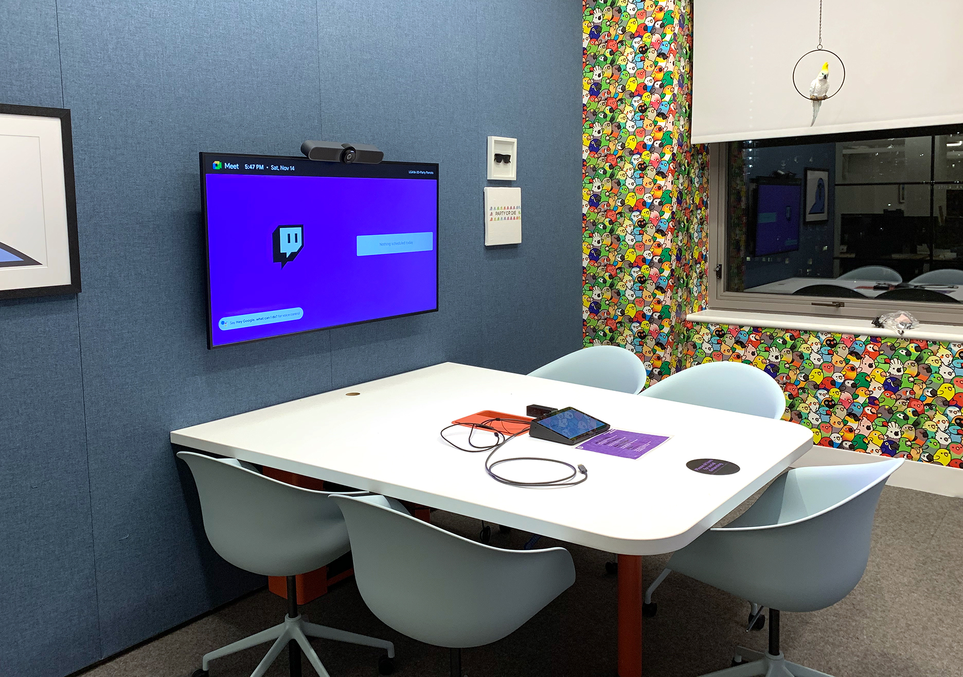 Conference room with a digital display at Twitch HQ 2.0